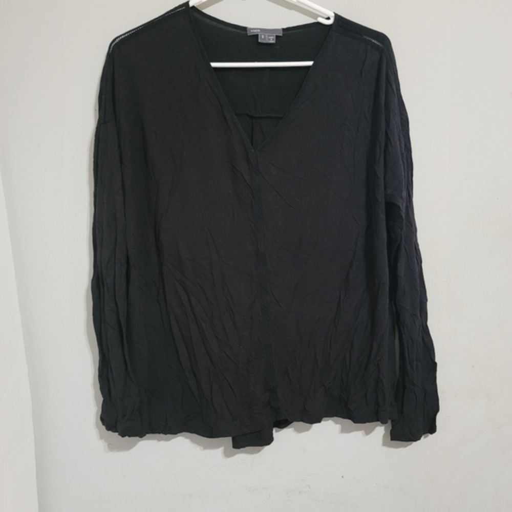 Vince Women Sz Small Black Long Sleeve Pullover Blouse Top.Cutout detail on arm - Picture 1 of 5